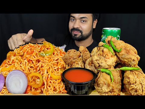 KFC CHICKEN FRY, CHICKEN LEG PIECE, VEGETABLE NOODLES, CHILI, SAUCE MUKBANG EATING SHOW | BIG BITES