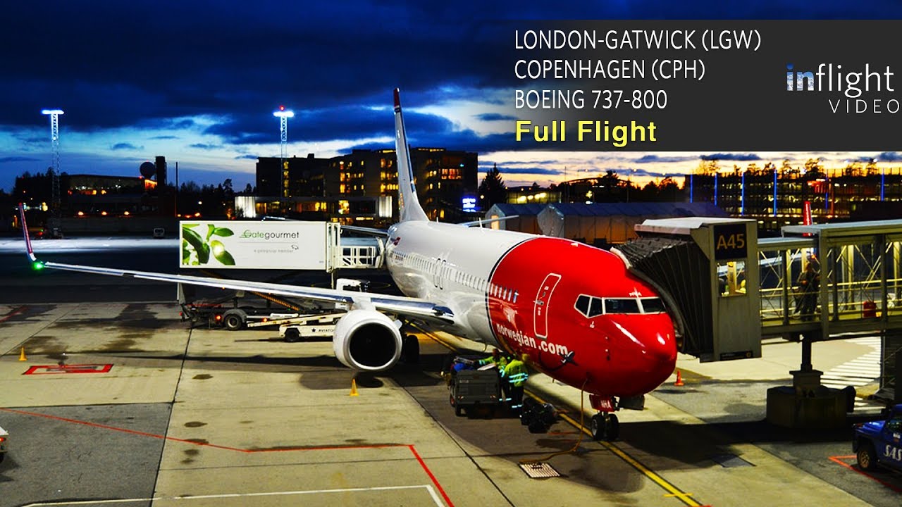 Norwegian Full Flight London-Gatwick to Copenhagen Boeing 737-800 (with ATC)