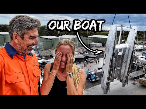 FLIPPING Our Boat with a 60 Ton Crane 😱 Aluminum Catamaran Build Pt. 10