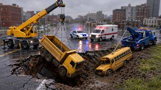 Tiny City Rescue! Saving a Dump Truck and School Bus from a Sinkhole  AI