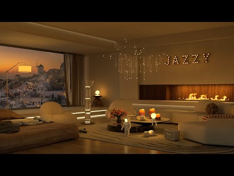 4K Cozy Bedroom in Santorini Island - Relaxing Jazz Music for Sleep, Study, Focus, Work