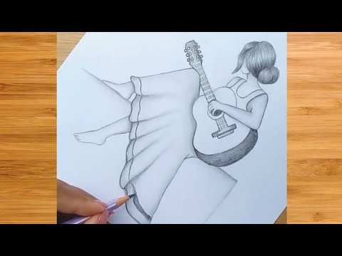 How to draw girl sketch with guitar||pencilsketch drawing easyly||girl with guitar 🎸