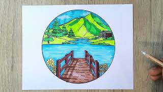 How to Draw a LANDSCAPE  with MOUTAINS for beginners ✅