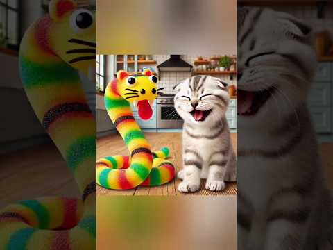 Kucing tertawa melihat gajah harimau jerapah bebek berubah jadi gummy ular warna warni #animals #cat