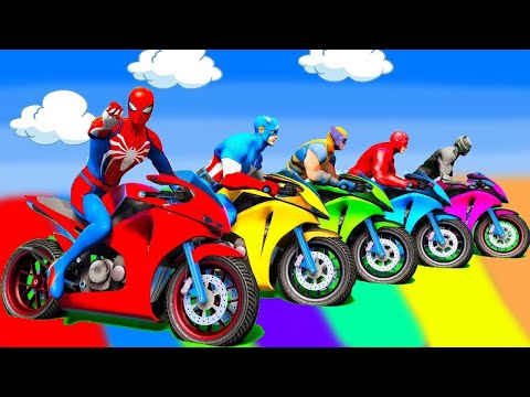SPIDER MAN Takes on Spiral Bridge Stunt Ride on Motorcycle🦺🥽بطال الخارقين على القضبان دوامة قمع جس