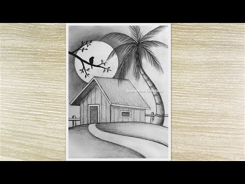 Beautiful Sunset Scenery Drawing with Pencil Sketch