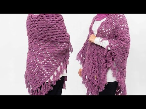 طريقة عمل شال كروشيه مثلث بغرزة جميلة سهل للمبتدئين Crochet Shawl