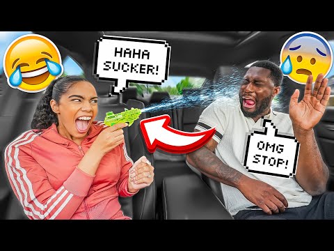 SUPER SOAKING MY FIANCE WITH A WATER 🔫 WHILE HE DRIVES! *HILARIOUS*