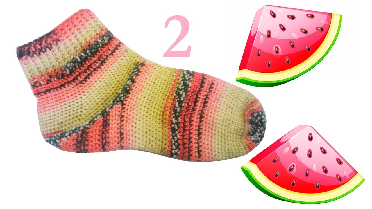 Носки арбузные из пряжи opal вяжем крючком ч. 2 мастер класс crochet socks