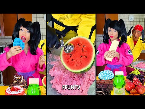 Ice cream challenge! Fresh fruits vs sweet food mukbang