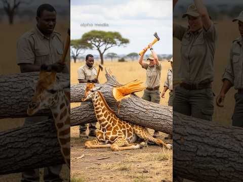 Brave Park Ranger Rescues Giraffe Trapped Under Giant Fallen Tree in American Wilderness! #wildlife