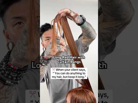 Did we slay this long red hair with curtain bangs? #longhair #redhair #hairtutorial