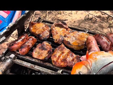 ALMOÇO DE HOJE COM CHURRASCO NA ILHA DA MEIA LUA - ILHA DO BANANAL - RIO ARAGUAIA
