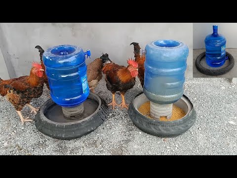Creative idea _ Chicken feeding tools are made from broken motorcycle tires and plastic bottle cover
