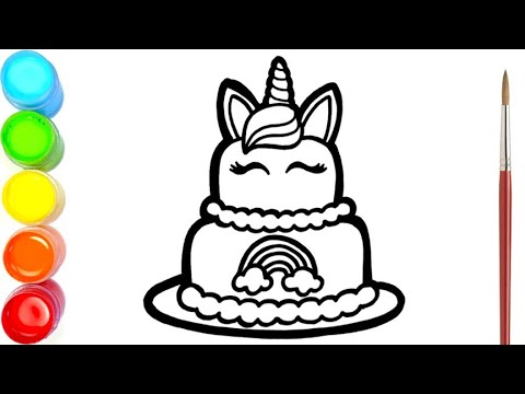Menggambar Dan Mewarnai Kue Ulang Tahun Unicorn Warna Warni Untuk Anak-anak