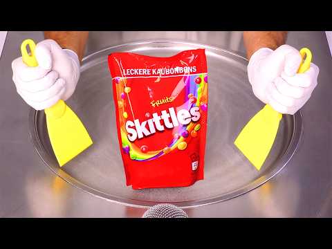 Freeze Dried Skittles Ice Cream Rolls! Satisfying Candy Creation (ASMR)