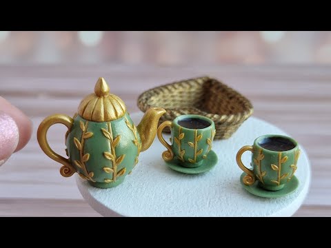 Miniature Valentine's Day coffee set 💚💛💚💛💚Polymer clay