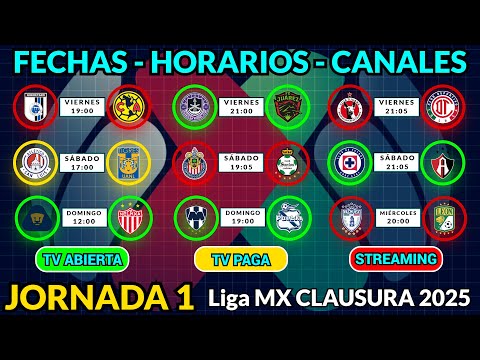 FECHAS, HORARIOS y CANALES CONFIRMADOS para los PARTIDOS de la JORNADA 1 Liga MX CLAUSURA 2025