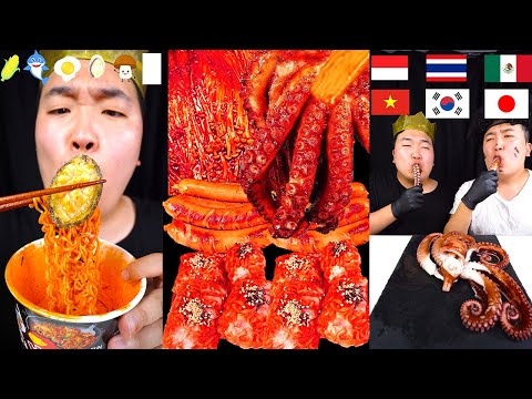 ASMR MUKBANG| 직접 만든 불닭 짜장 버섯 양념치킨 소세지 먹방 & 레시피 FRIED CHICKEN AND FIRE NOODLES HUBA후바