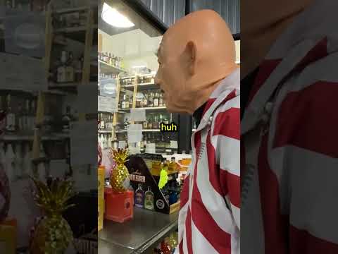 Buying Beer With Old Man Mask