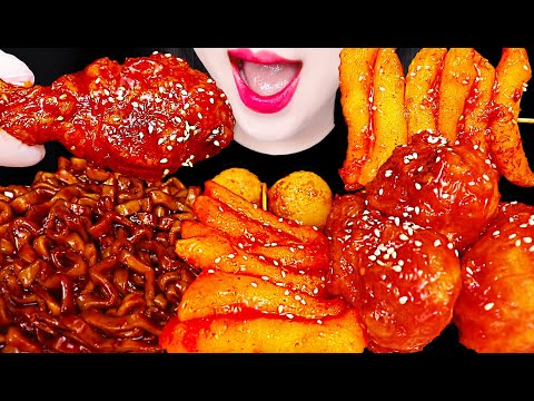 ASMR Fried Chicken, Cheese Ball, Noodles 양념 치킨 닭다리, 치즈볼, 진진짜라 먹방 Mukbang, Eating