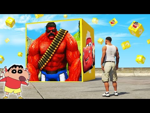 GTA 5: Opening MEGA *GODZILLA & HULK* Lucky Blocks with Shinchan and Franklin In GTA V! Part-1