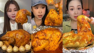MUKBANGS🍗 | WELL COOKED WHOLE CHICKEN WITH SAUCE | ASMR SOUNDS DELICIOUS FOOD 매운 치킨