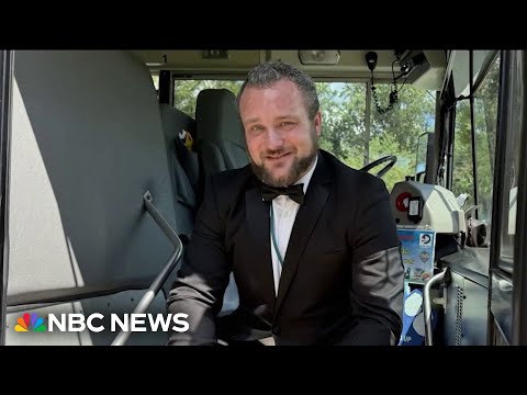 YouTube video thumbnail: Viral bus Driver Wears Tuxedo on First day of School