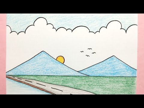 Cara menggambar pemandangan gunung untuk pemula - How to draw scenery for beginners