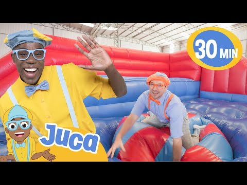 Juca e Blippi brincam de esconde-esconde em um castelo inflável | 💜Olá Meekah!💜 | JUCA BRASIL! |