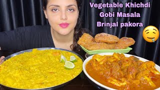 Eating Khichdi with Gobi Masala, Beguni | Mukbang, ASMR, Big Bites 