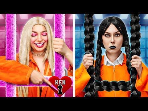 Barbie vs Wednesday in Squid Game Jail! How to Survive Everywhere