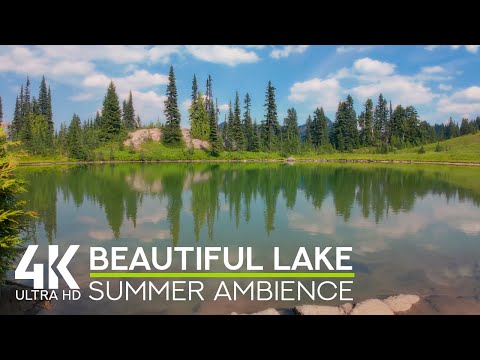 4K Summer Ambience of a Beautiful Lake at Naches Peak | Relaxing Bird Songs & Gentle Water Sounds