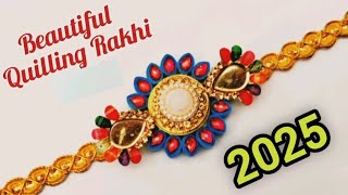 Beautiful Quilling Rakhi with Golden and Gemstone Embellishments #PaperQuillingArt