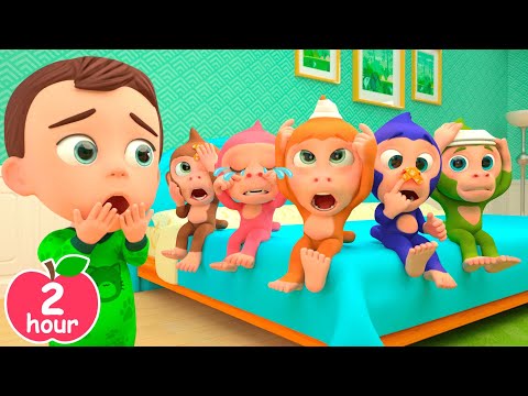 Five Little Monkeys Jumping on the Bed | Newborn Nursery Rhymes & Kids Songs