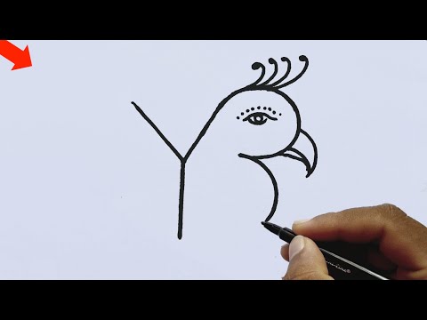 Love Peacock Drawing From Leter Y l  Step By Step l Easy Drawing l Peacock Drawing Simple l Drawing