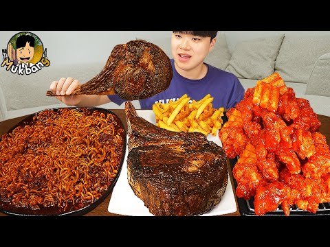 ASMR MUKBANG 직접 만든 양념 치킨먹방! 스테이크 짜파게티 레시피 & 먹방 FRIED CHICKEN AND BLACK BEAN NOODLES EATING SOUND!