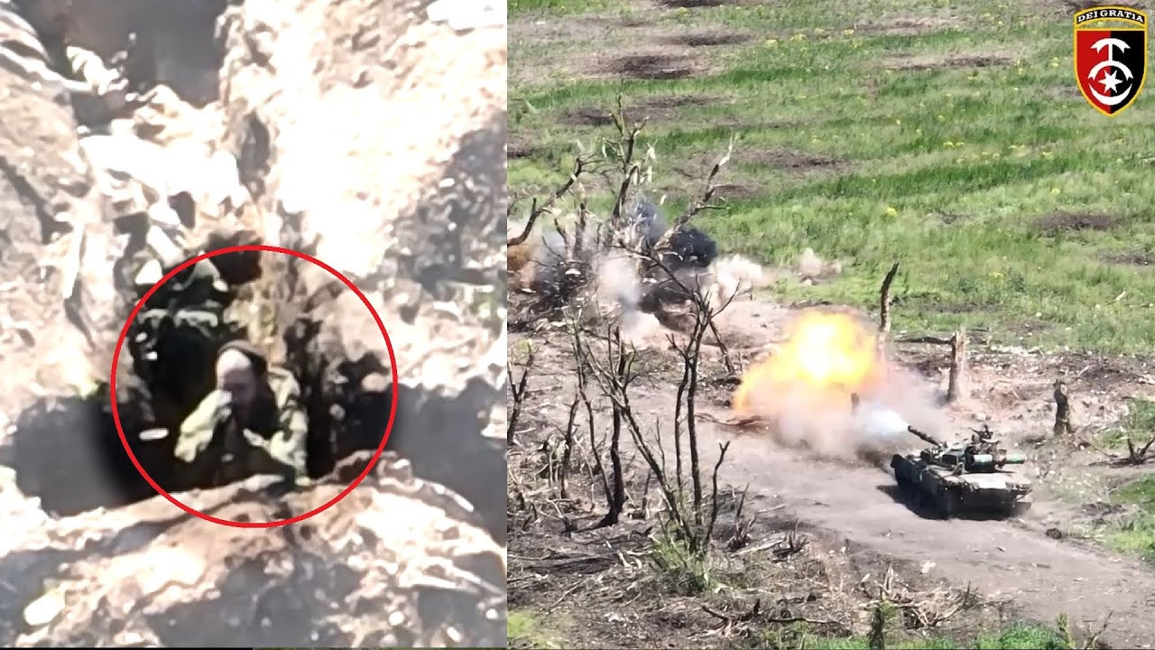 Ukrainian Tank Blasts Russian Soldiers