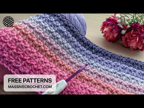 SUPER EASY Crochet Pattern for Beginners (1 ROW RPT)!⚡️Crochet Stitch for Baby Blanket, Scarf & Hat