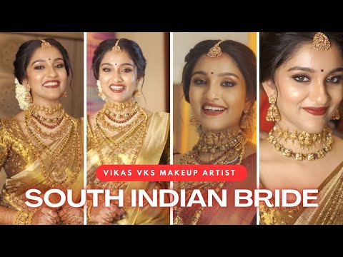 Golden Silk Saree Bridal Makeup | Kerala Wedding Malayalam | Vikas Vks Makeup Artist  ✨