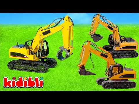 Toys : Excavator, Dump Truck & Cement Mixer Discover Treasure under the Sand 🚧 Kids Video | Kidibli