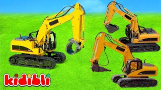 Toys : Excavator, Dump Truck & Cement Mixer Discover Treasure under the Sand 🚧 Kids Video | Kidibli