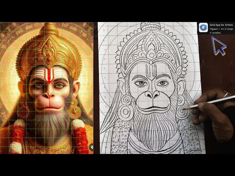 Hanuman ji Drawing Easy | Lord Hanuman Drawing for Grid method | Pencil Sketch Easy | God Drawing/