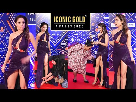 Nushrat Bharucha Struggles With Her Long Tail Dress at Iconic Gold Awards 2025