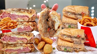 EATING CHEESY Philly Cheesesteak and CRISPY Curly Fries ASMR MUKBANG | No Talking