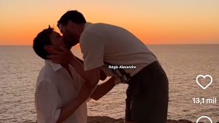 Gay Kiss Wedding Proposal sunset facing the sea