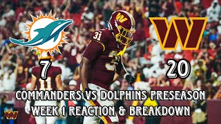Commanders vs Dolphins Preseason Week 1 Reaction and Breakdown. Robert Henry & Kaytron Allen Shine!
