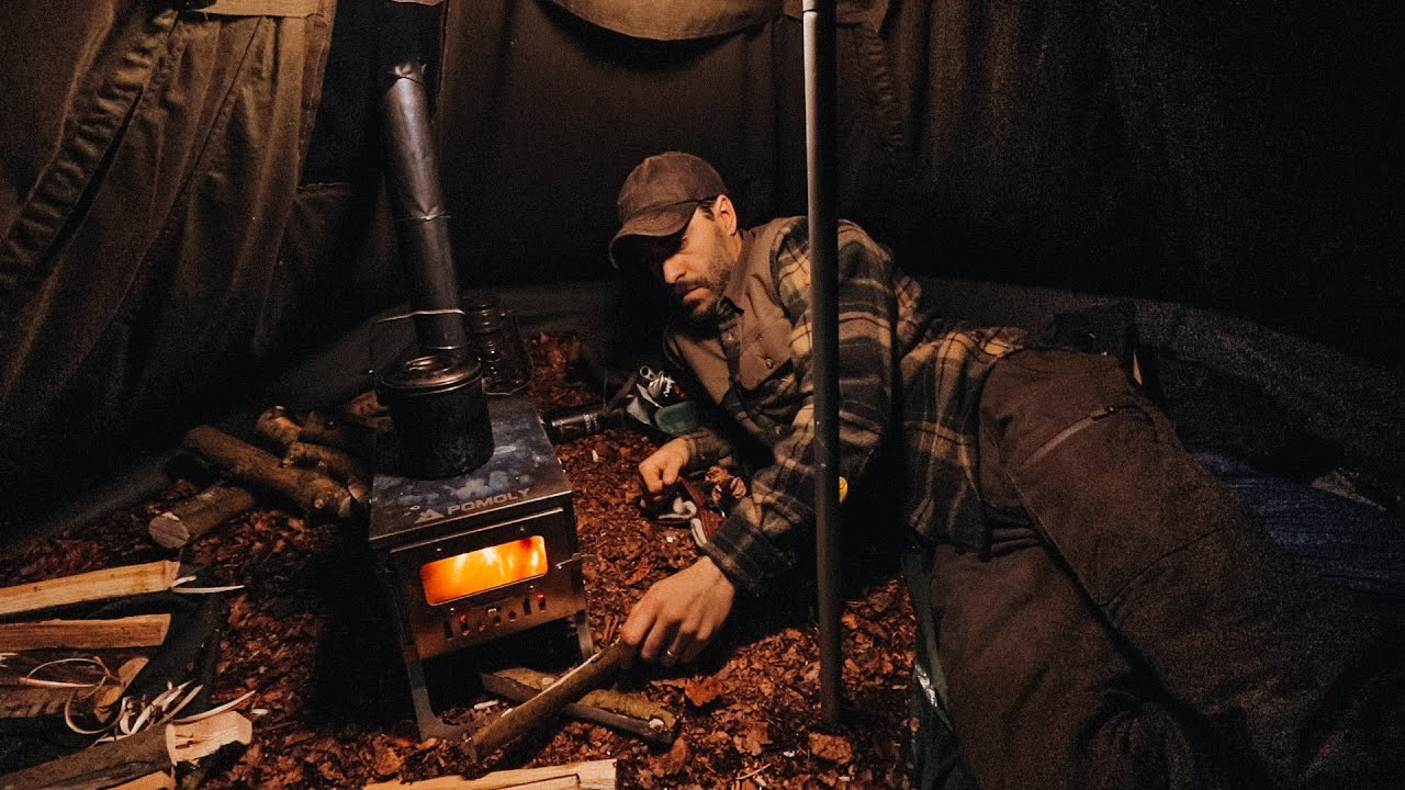 First Night Camping in My Woods: Canvas Tent & Woodstove, Hot Tenting, Winter Camping
