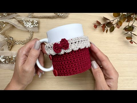 Capa de caneca de crochê de Natal/Crochet Mug Cozy/ Como fazer capa de croche para canecas e xicaras