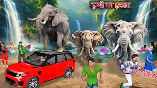 Elephant Attack in Picnic Spot Chasing Tourists Rescue Hindi Kahaniya Moral Stories Hindi Stories